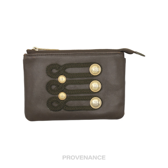 🔴 Balmain Cles Zip Pouch Wallet - Olive Leather - Picture 2 of 8